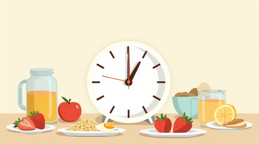 A simple infographic showing an hourly fasting window with a clock and mealtime icons.